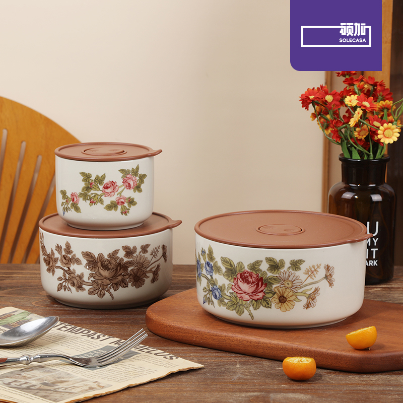 Bento Box - SOLECASA Elegant Rose Pattern Ceramic Lunch