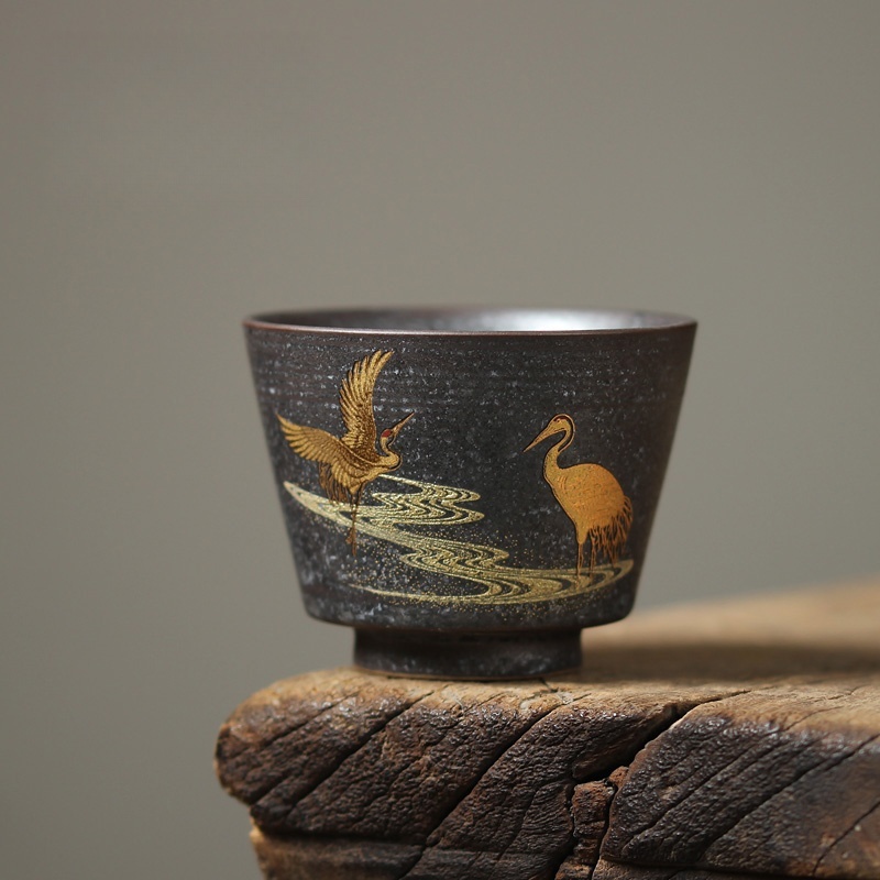 Japanese Pottery - 100ML Japanese Crane Tea Cup Handmade