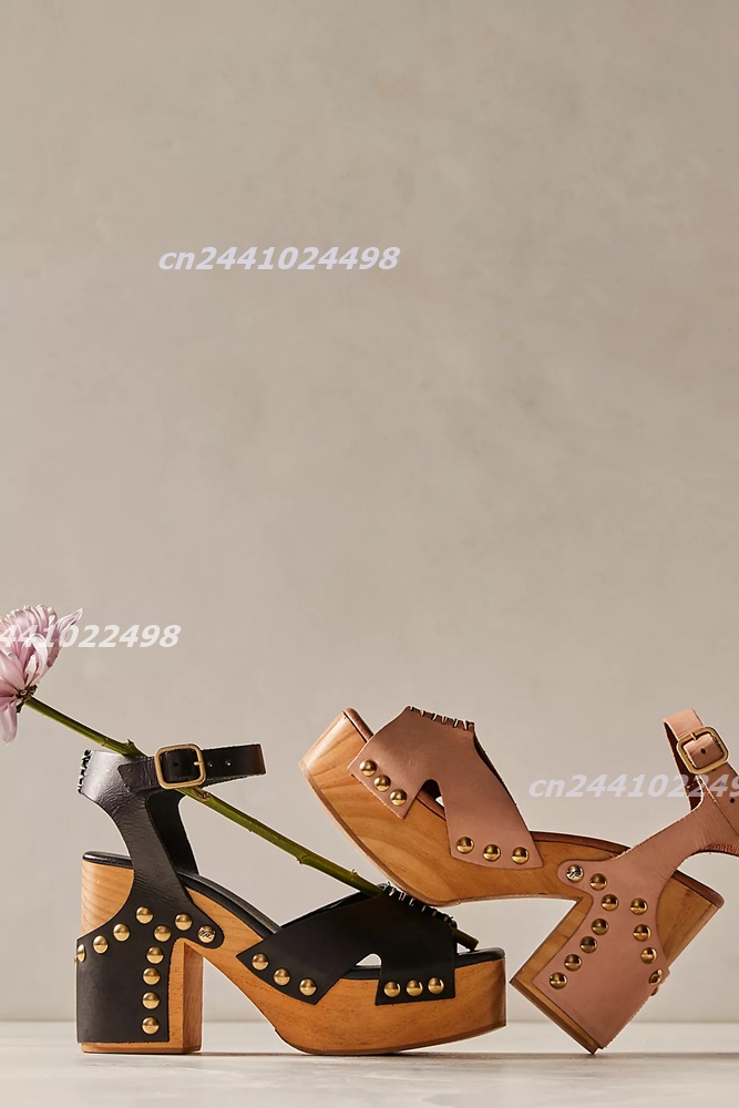 Women Chunky Block Wooden Heel - Geta Wooden Sandal ulasan dan harga