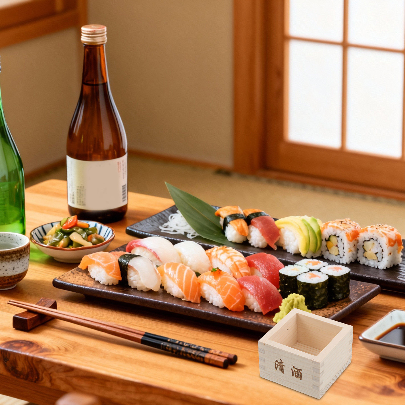 2Pcs Wooden Sake Masu Box Trad - Japanese Restaurant Lifestyle ulasan dan harga