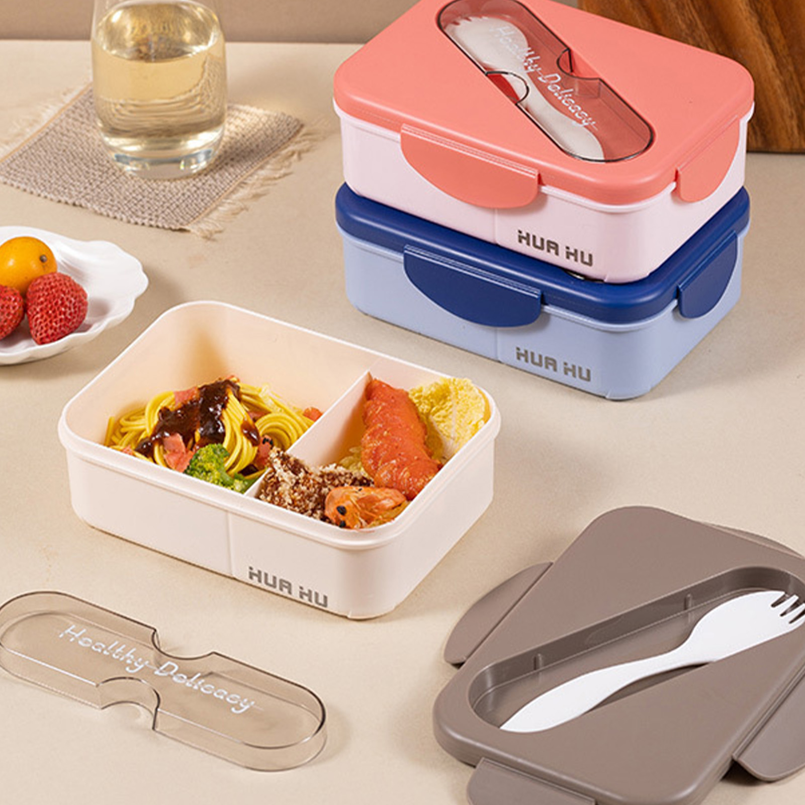 Student Lunch Box With Fork Pl - Bento Box ulasan dan harga
