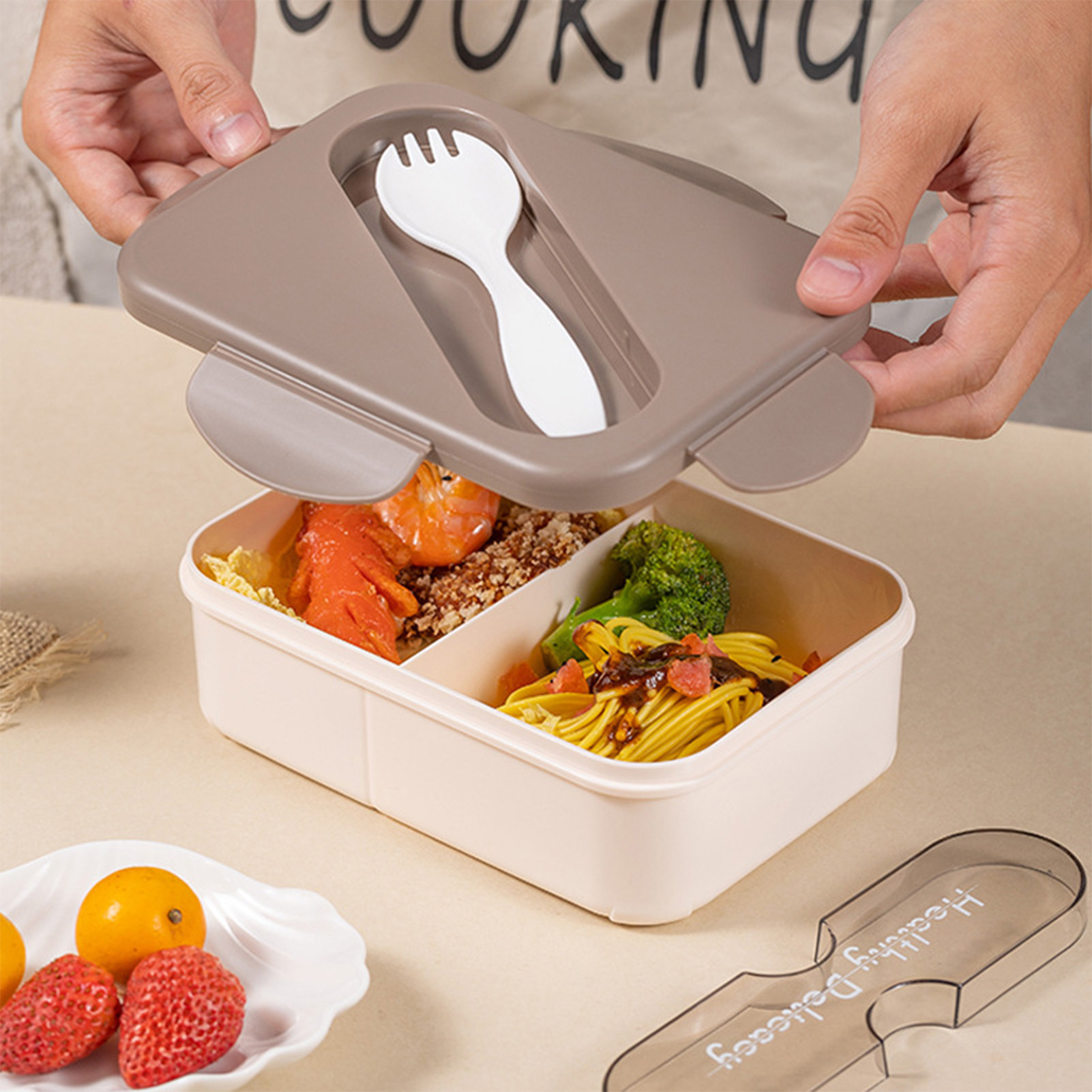 Student Lunch Box With Fork Pl - Bento Box ulasan dan harga